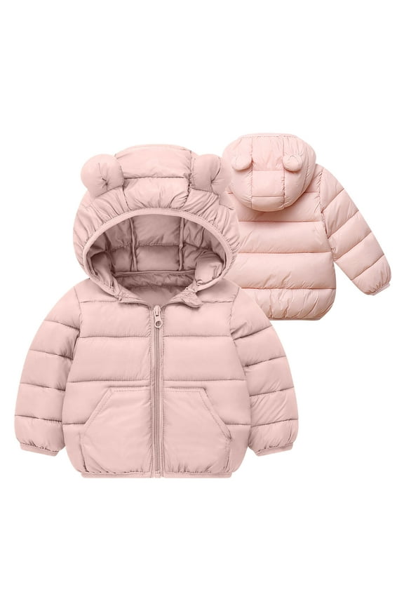 Girls Down Coat for Girls Kids, Hooded Lightweight Warm Jacket, Girls Hooded Puffer Zip-up Hoodie with Pockets, Pink, Size 5 T, Winter Autumn