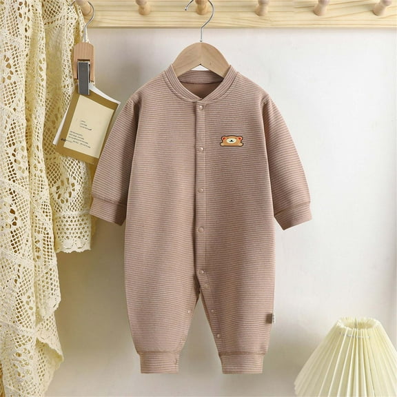 fnnxnal Girls' Coffee Kids Romper - Polyester Spandex Soft Stretchy, Long Sleeve Full Length, Snap Closure Easy Diaper Change, Machine Washable with Bear Embroidery (1PC),Size 66