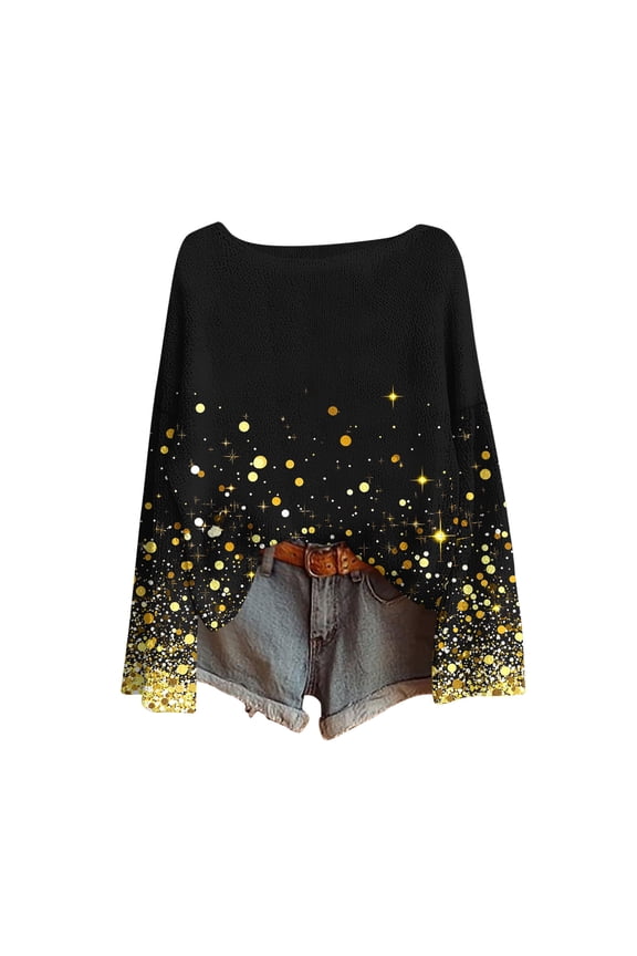 Girls Glitter Star Print Batwing Sleeve Top - Yellow Knit Cotton Round Neck Asymmetric Hem Soft Breathable Casual Festive Kids Top,Size 9-10T