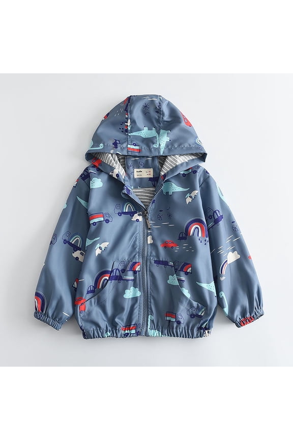 Trupants Girls Gray Hooded Jacket - Soft Nylon Spandex, Cute Dinosaur/Rainbow/Car Prints, Easy Zipper & Front Pockets, Spring Fall Outerwear for 3-12 Years,Size 4 T