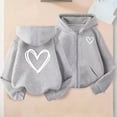 thumbnail image 1 of Trupants Girls Gray Hooded Zip-Up Sweatshirt - 100% Polyester Soft Durable Hand-Drawn Heart Print for Kids 4-12 Years,Size 5-6T, 1 of 7