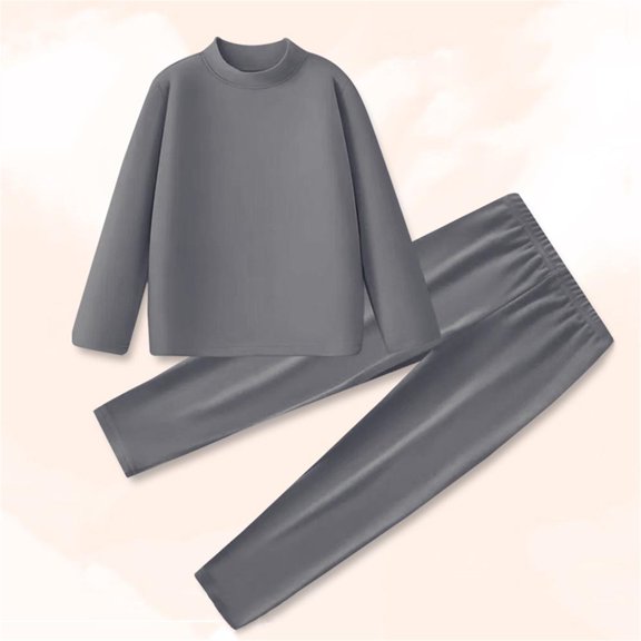 Trupants Girls Gray Skin-Friendly Flock Thermal Underwear Set - Mock Turtleneck Long Johns, 1 Top 1 Pants Cold Weather Base Layer for 0-12 Years,Size 1 T