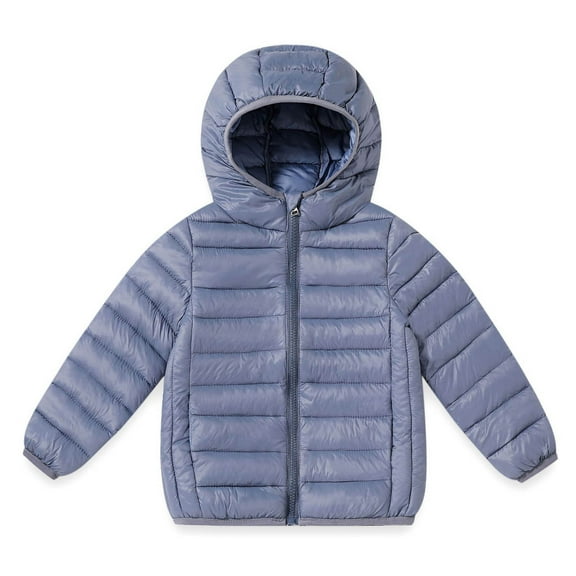 fnnxnal Girls' Gray Warm Quilted Jacket - Lightweight Nylon Spandex Hooded Outerwear with Easy Zip for Kids 4-16 Years,Size 14-15T