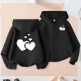 thumbnail image 1 of fnnxnal Girls' Heart Print Full-Zip Hoodie - 100% Polyester Soft Skin-Friendly Kangaroo Pocket Hooded Sweatshirt for Kids 3-12 Years (Black),Size 4-5T, 1 of 8