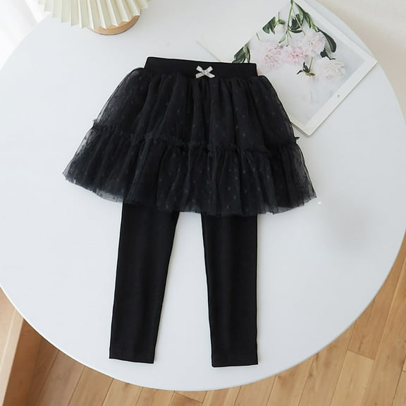 fnnxnal Girls' Infant Skirted Leggings - Black, 2T, 100% Polyester Soft Tutu Style with Layered Tulle, Bow Waist, Cute Polka Dots for Daily Wear/Dance/Parties