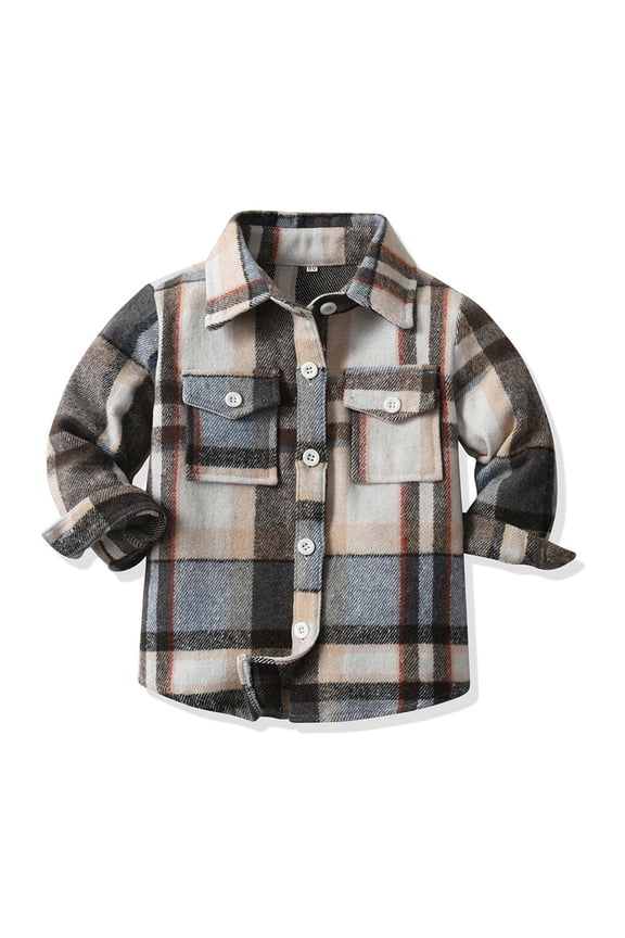 Girls' Khaki Plaid Shirt 100% Cotton - Soft Button-Down with Pockets, Adjustable Cuffs for 0-10Y, Daily/School Wear,Size 8 T