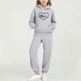 thumbnail image 1 of fnnxnal Girls Kids Gray Tracksuit Set - 2-Piece Sporty Casual Hoodie & Sweatpants, 100% Polyester Soft Cute Paw Print Heart Outfit for 2-13 Years,Size 11 T, 1 of 6