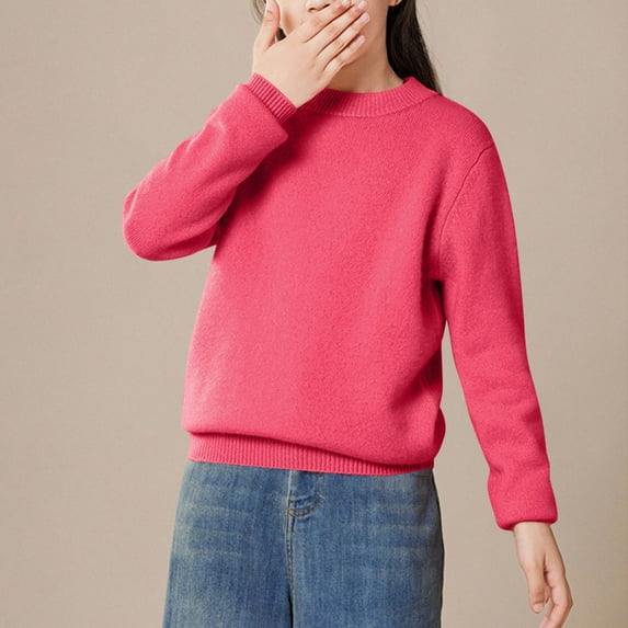 Trupants Girls Lightweight Cable-Knit Cotton Sweater - Soft Warm Pullover Long Sleeve Winter Solid Hot Pink Christmas Kids Tops - Size 6-7T for Kids