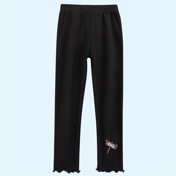 FAIOROI Girls Long Pants, Girls Cotton for Girls Kids, Black Size 7 T, Slim Fit Printed Outdoor Casual, Leggings Size Elastic Waist, for Girls Kids