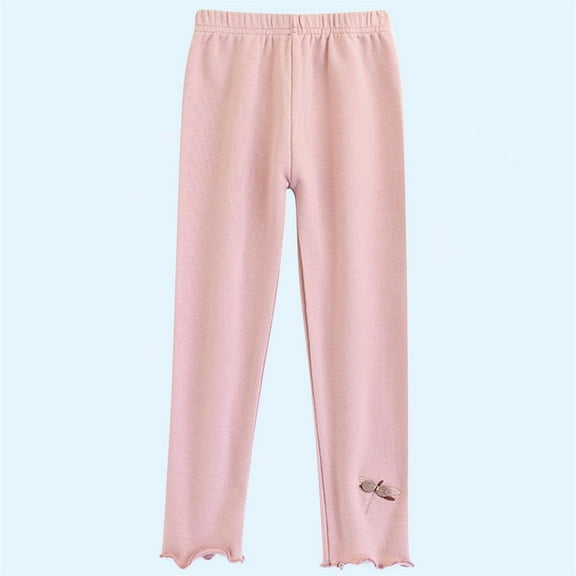 fnnxnal Girls Long Pants, Girls Cotton for Girls Kids, Pink Size 5 T, Slim Fit Printed Outdoor Casual, Leggings Size Elastic Waist, for Girls Kids