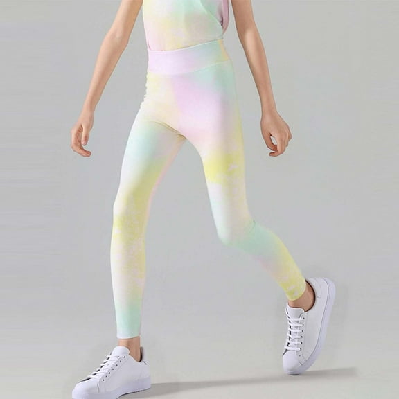 fnnxnal Girls Long Pants, Soft Tight Printed Yoga Pants for Girls Kids, Pink Size 5 T, Leggings Size Elastic Waist, for Girls Kids