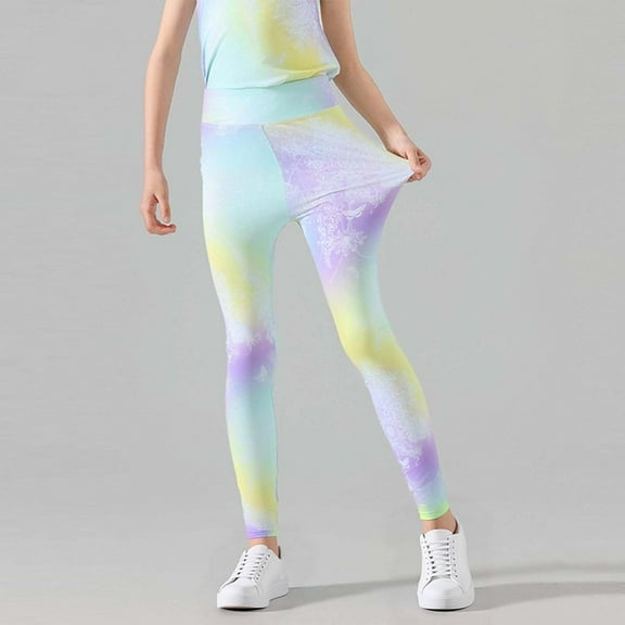 fnnxnal Girls Long Pants, Soft Tight Printed Yoga Pants for Girls Kids, Purple Size 7 T, Leggings Size Elastic Waist, for Girls Kids