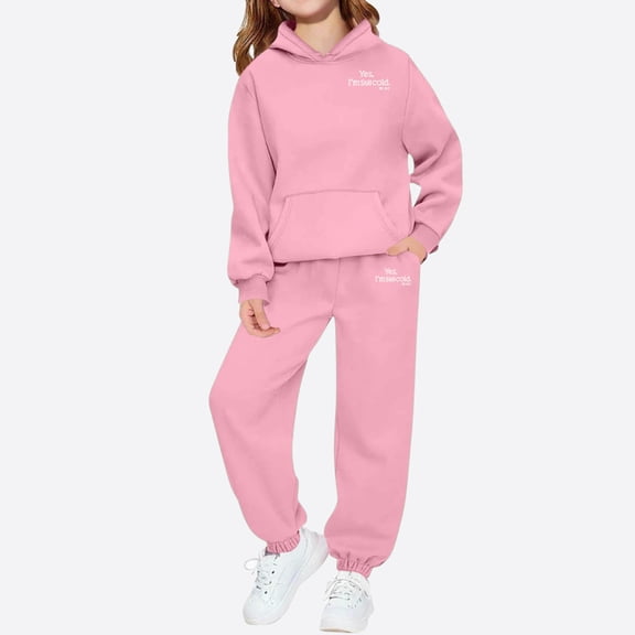 fnnxnal Girls' Pink 2-Piece Soft Warm Hoodie & Jogger Set - 100% Polyester Casual Activewear Loungewear for 3-12 Year Old Kids,Size 3-4T