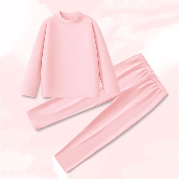Trupants Girls Pink Soft Flock Thermal Underwear - Mock Turtleneck Long Johns Set, 1 Top   1 Pants Skin-Friendly Cold Weather Base Layer for 0-12 Years,Size 12 T