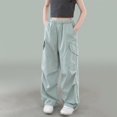thumbnail image 1 of FAIOROI Girls Straight Leg Cargo Pants with Pockets, Green Loose Fit Long Pants, Elastic Waist, Size 9 T for Kids, 1 of 5