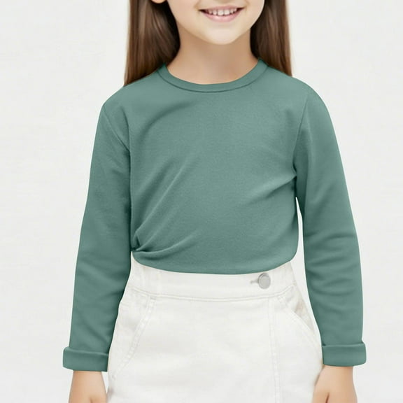 fnnxnal Green Toddler 4T Cotton Long Sleeve Tee, Crew Neck Breathable Soft, Classic Kids Top for School Daily Outings