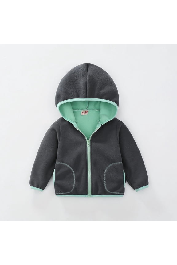 Hooded Toddler Fleece Jacket 4T Green - Full Zip, Machine Washable, Durable for Spring Fall, School & Play