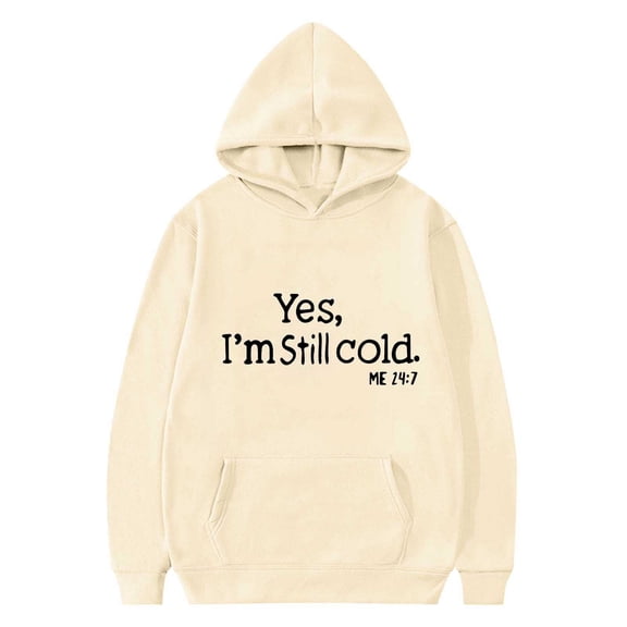 FAIOROI Infant 1-2T Beige Funny "Yes, I’m Still Cold" Slogan Graphic Hoodie - 100% Polyester Cozy Baby Daily Wear