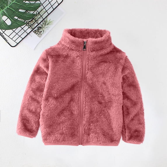 FAIOROI Infant 1T Red Fleece Jacket - 100% Polyester, Soft Warm Full-Zip, Stand-Up Collar, Hypoallergenic, Machine Washable, Everyday Wear