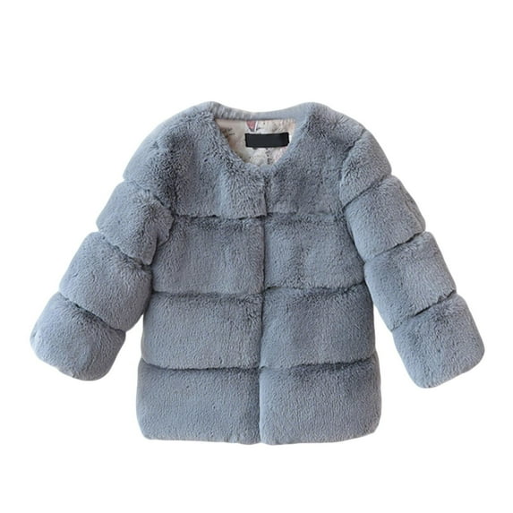 fnnxnal Infant 2T Gray Faux Fur Coat - Winter Warm, Quilted, Animal-Friendly Kids' Jacket