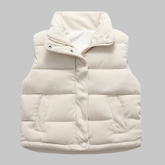 FAIOROI Infant 2T White Cotton Quilted Vest - Warm, Easy On/Off with Stand Collar & Pockets, Toddler Winter Fall Outerwear