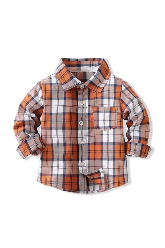 Infant Brown Plaid Shirt - 2T, Nylon Spandex Blend, Button-Front, Chest Pocket, Comfortable for 1-6Y Casual/School Wear