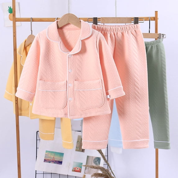Trupants Infant Cotton Pajama Set - Quilted, 1-2T Yellow - Soft Breathable, Button-Front Top & Elastic Waist Pants, Toddler Sleepwear