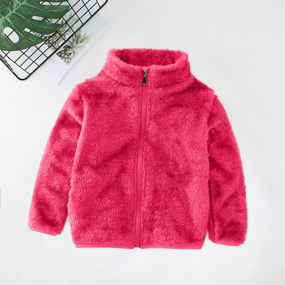 fnnxnal Infant Fleece Jacket, 100% Polyester, Full Zip Stand Collar, Machine Washable, Hot Pink, 2T, Soft Warm for Fall Spring Everyday Wear