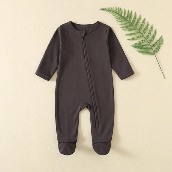 FAIOROI Infant Footed Onesie, 12 Months Dark Gray - Cotton with Two-Way Zipper, Breathable & Easy Diaper Change
