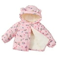 thumbnail image 1 of fnnxnal Infant Girl's Winter Puffer Jacket - 2T Pink, Bear Ears Hood, Rabbit Floral Print, Fleece Lined, Warm & Machine Washable, 1 of 5