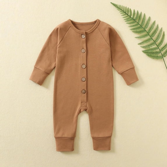 FAIOROI Infant Onesie 12 Months - Cotton Brown, Front Button, Hypoallergenic, Easy Diaper Change, Unisex Baby Bodysuit