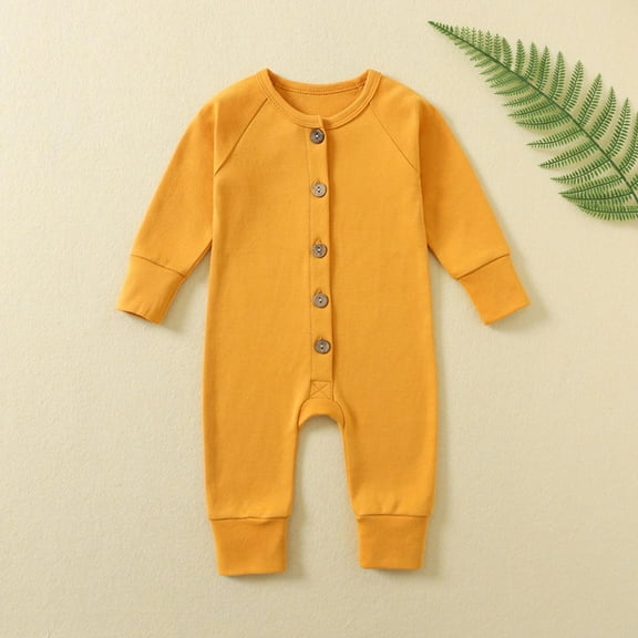 fnnxnal Infant Onesie 12 Months - Yellow, 100% Cotton, Soft Breathable, Front Button, Hypoallergenic, Unisex