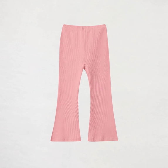 fnnxnal Infant Pink Flared Pants - 1-2T, 100% Polyester, Soft Stretchy Ribbed, Trendy Comfortable Baby Trousers