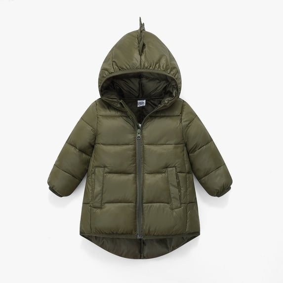 FAIOROI Infant Puffer Jacket 2T Army Green - Warm Quilted Coat with Cute Hood, Stretchy, Waterproof, Full Zipper & Pockets