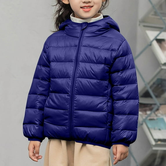 fnnxnal Juniors 12-13T Cotton Padded Jacket, Navy - Hooded Full Zip, Lightweight Warm Outerwear for Kids