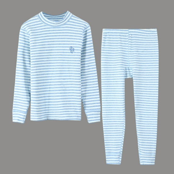 Trupants Juniors 17T Light Blue Striped Thermal Set - 100% Cotton, Soft for Sensitive Skin, Breathable, Layering & Pajamas