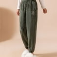 thumbnail image 1 of fnnxnal Juniors Army Green 100% Polyester Warm Pants - Teddy Bear Embroidery, Elastic Waist, Cuffed Ankles, 8-9T for Fall/Winter Lounge & Sleepwear, 1 of 5