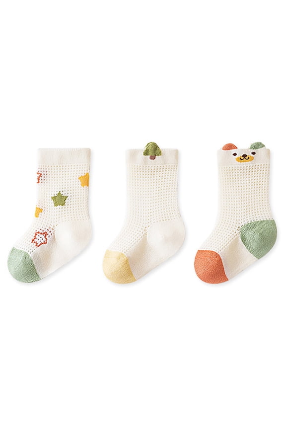 Juniors Cotton Baby Socks Size M - Soft Hypoallergenic, Breathable Mesh, 3D Accents, 3 Pack Green, All-Season for 0-36 Months