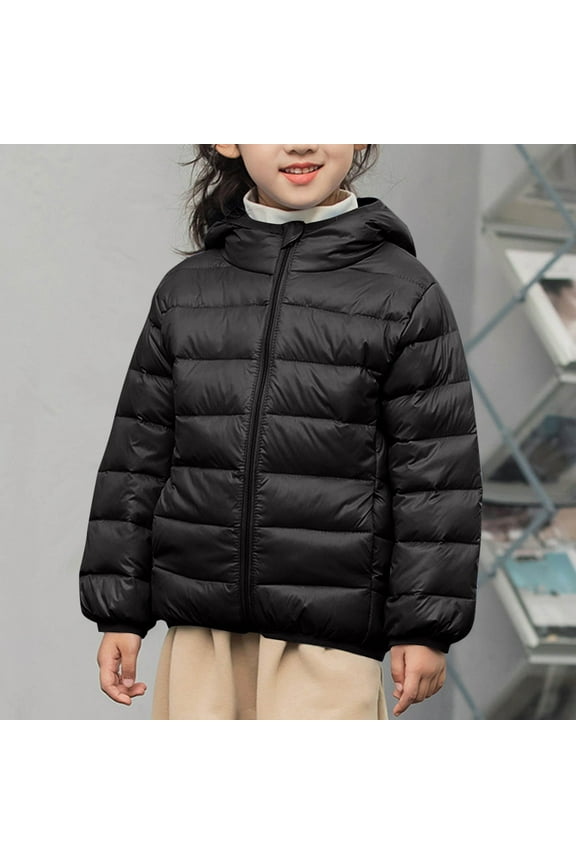 Trupants Juniors Cotton Padded Jacket - Warm Hooded Full Zip, Lightweight Winter Outerwear, 10-11T, Black