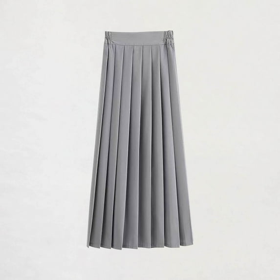 fnnxnal Juniors' Cotton Pleated Midi Skirt - XS Gray, Elastic Waist, Perfect for School & Business Casual