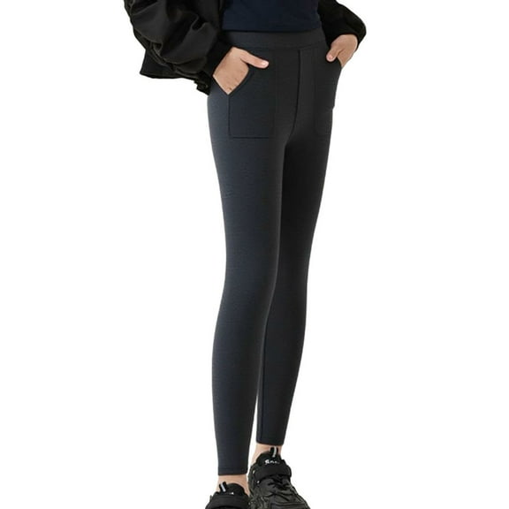 fnnxnal Juniors' Dark Gray Cotton Leggings - Slim Fit with Pockets, Elastic Waist, Breathable & Durable, Comfortable for Daily Wear/Light Exercise, Size 14-15T, 1PC