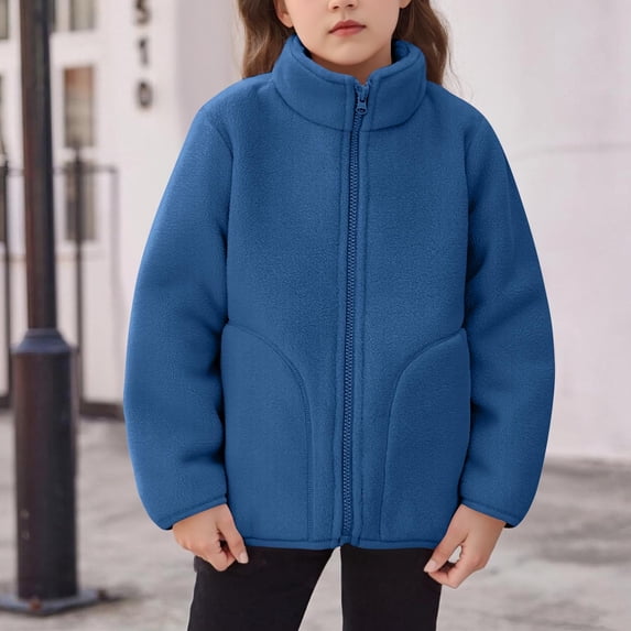 FAIOROI Juniors Fleece Jacket 14T Blue - Full Zip, Warm Lightweight, Machine Washable for Spring Fall & Layering