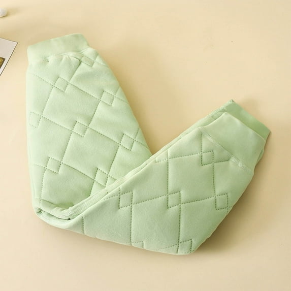 fnnxnal Juniors Green Cotton Quilted Pants - 6-7T, Warm Winter Wear, Elastic Waist, Cuffed Ankles, Soft Breathable Kids' Casual Lounge Pants