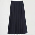 thumbnail image 1 of fnnxnal Juniors' Plus Size 4XL Navy Cotton Pleated Midi Skirt - Elastic Waist, Breathable for School & Casual Outfits, 1 of 3