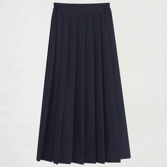 fnnxnal Juniors' Plus Size 4XL Navy Cotton Pleated Midi Skirt - Elastic Waist, Breathable for School & Casual Outfits
