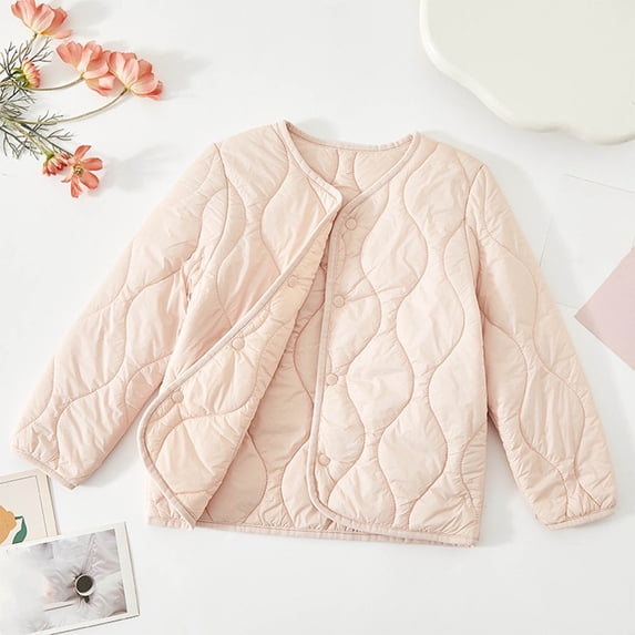 FAIOROI Juniors' Quilted Cotton Jacket 8-9T Pink - Spring Fall Transitional Outerwear, Breathable Soft for School Active Kids