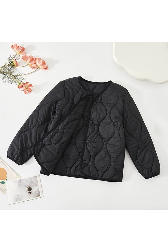 Juniors Quilted Cotton Jacket - Lightweight for Spring Fall, Durable Black Outerwear (Size 8-9T)