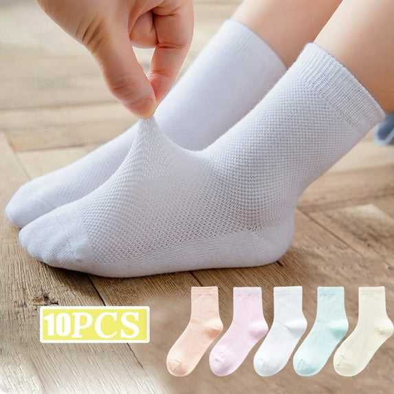 Trupants Kids Cotton Socks 10 Pack: Breathable Mesh, Hypoallergenic, Size 22-26, Juniors, Multicolor (Ages 2-6)