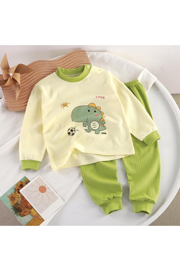 Kids Girl Cotton Clothing Set (3M-6Y) - Mint Green, Cute Dinosaur Football Print, Soft Breathable Shirt & Pants, Easy-On Shoulder Buttons for Daily Wear/Playdates,Size 3 Months