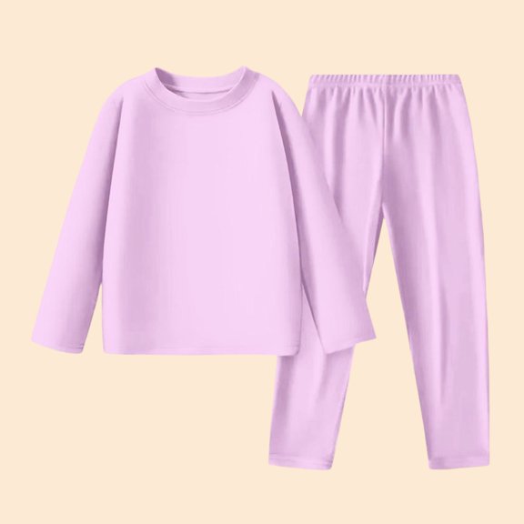 Trupants Kids Girl Soft Warm Purple Flock Underwear Set 0-12T - Round Neck Long Sleeve Top & Elastic Waist Pants, Comfortable /Home Wear,Size 2 T